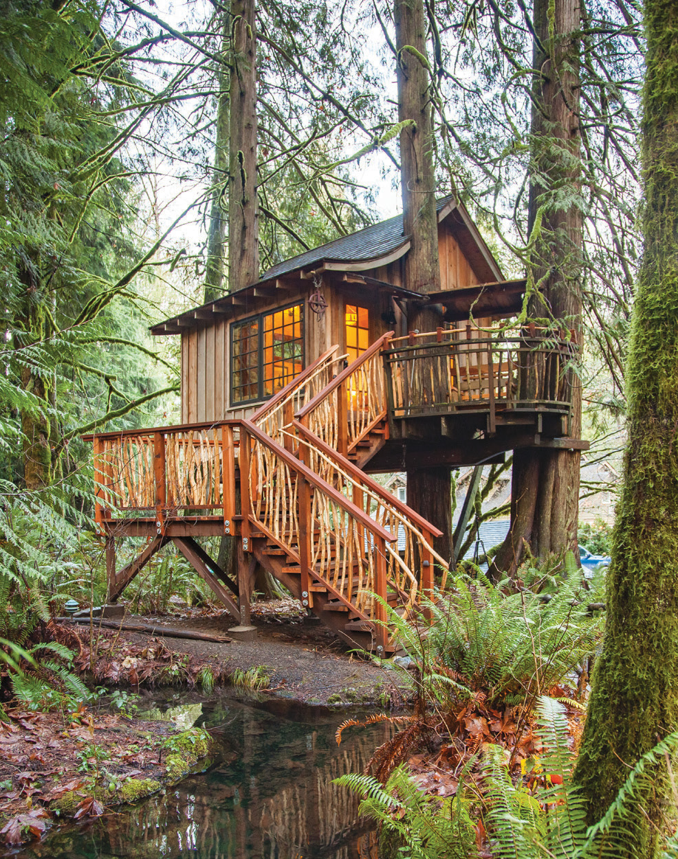Upper Pond Treehouse, overlooking the tranquil pond, is surprisingly spacious.