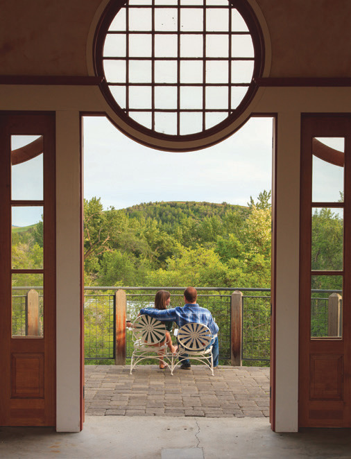 Abeja’s ambiance includes views of their Heather Hill and Mill Creek estate vineyards.