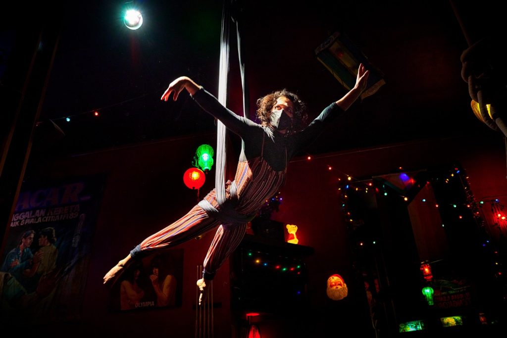 Mirrah performs at the monthly aerial show at the Brotherhood Lounge in Olympia.