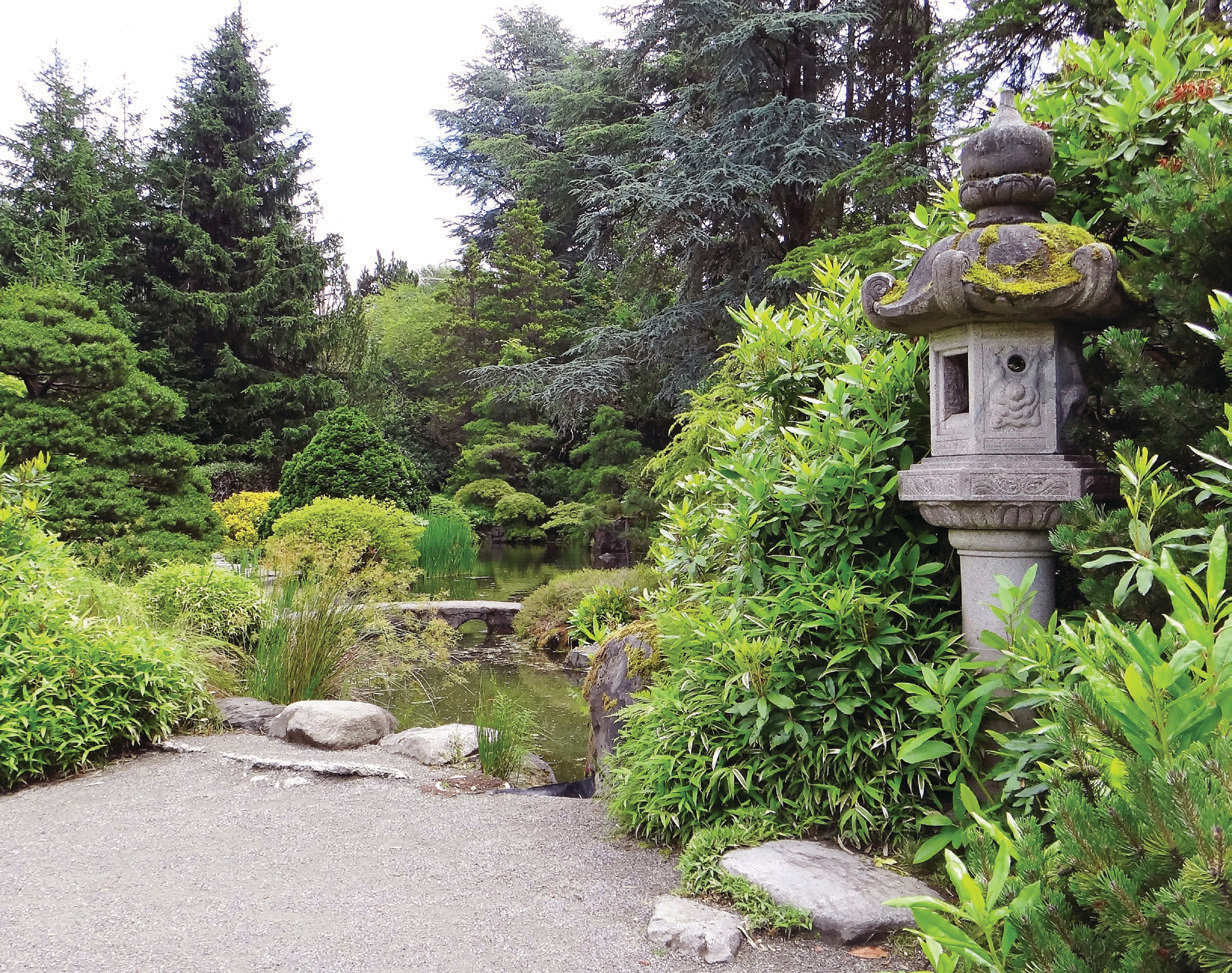 The quiet greenery of traditional Japanese Kubota Garden is a placid spot for a smooch.