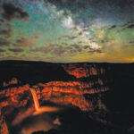 Palouse Falls State Park south of Spokane is one of the most sonorous ways to take in the stars, with the falls tumbling below.